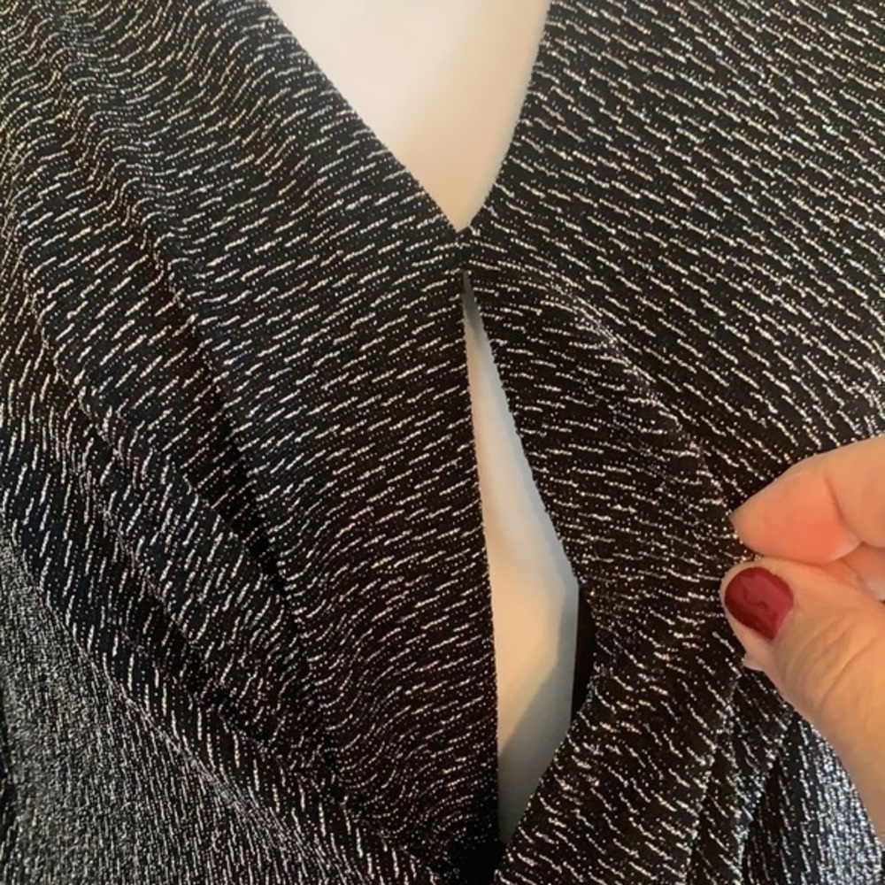 CHAUS black and silver metallic cross front top - Picture 5 of 7